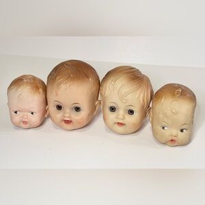 Baby Toddler Doll Socket Heads Only As Found Lot Of 4 Horror Oddity Vintage